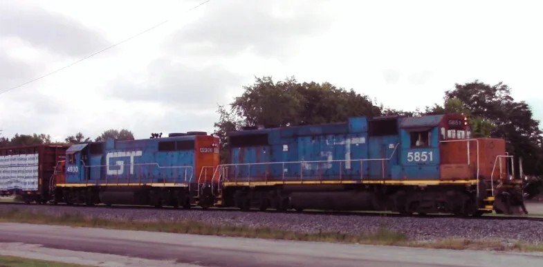 GTW 5851 is a class EMD GP38-2 and  is pictured in Ashley, Illinois, USA.  This was taken along the CN Centralia subdivision on the Grand Trunk. Photo Copyright: Blaise Lambert uploaded to Railroad Gallery on 03/03/2023. This photograph of GTW 5851 was taken on Tuesday, August 09, 2022. All Rights Reserved. 