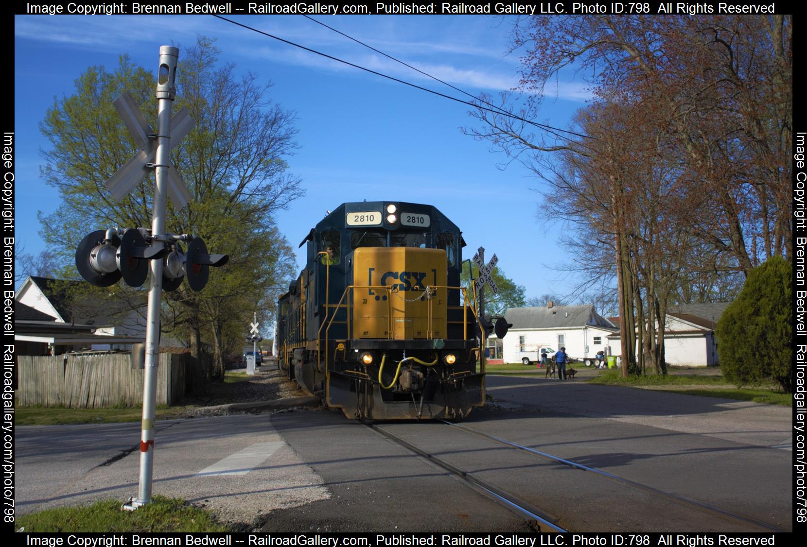 CSX 2810 is a class GP38-2 and  is pictured in Vincennes, Indiana, United States.  This was taken along the CE&D Subdivision on the CSX. Photo Copyright: Brennan Bedwell uploaded to Railroad Gallery on 03/03/2023. This photograph of CSX 2810 was taken on Saturday, April 16, 2022. All Rights Reserved. 