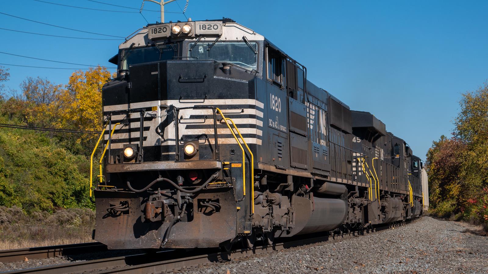 1820 is a class sd70acc and  is pictured in Wyomissing, Pennsylvania, United States.  This was taken along the Norfolk Southern Harrisburg Line on the Norfolk Southern. Photo Copyright: Sean McCaughey uploaded to Railroad Gallery on 11/13/2022. This photograph of 1820 was taken on Saturday, October 29, 2022. All Rights Reserved. 