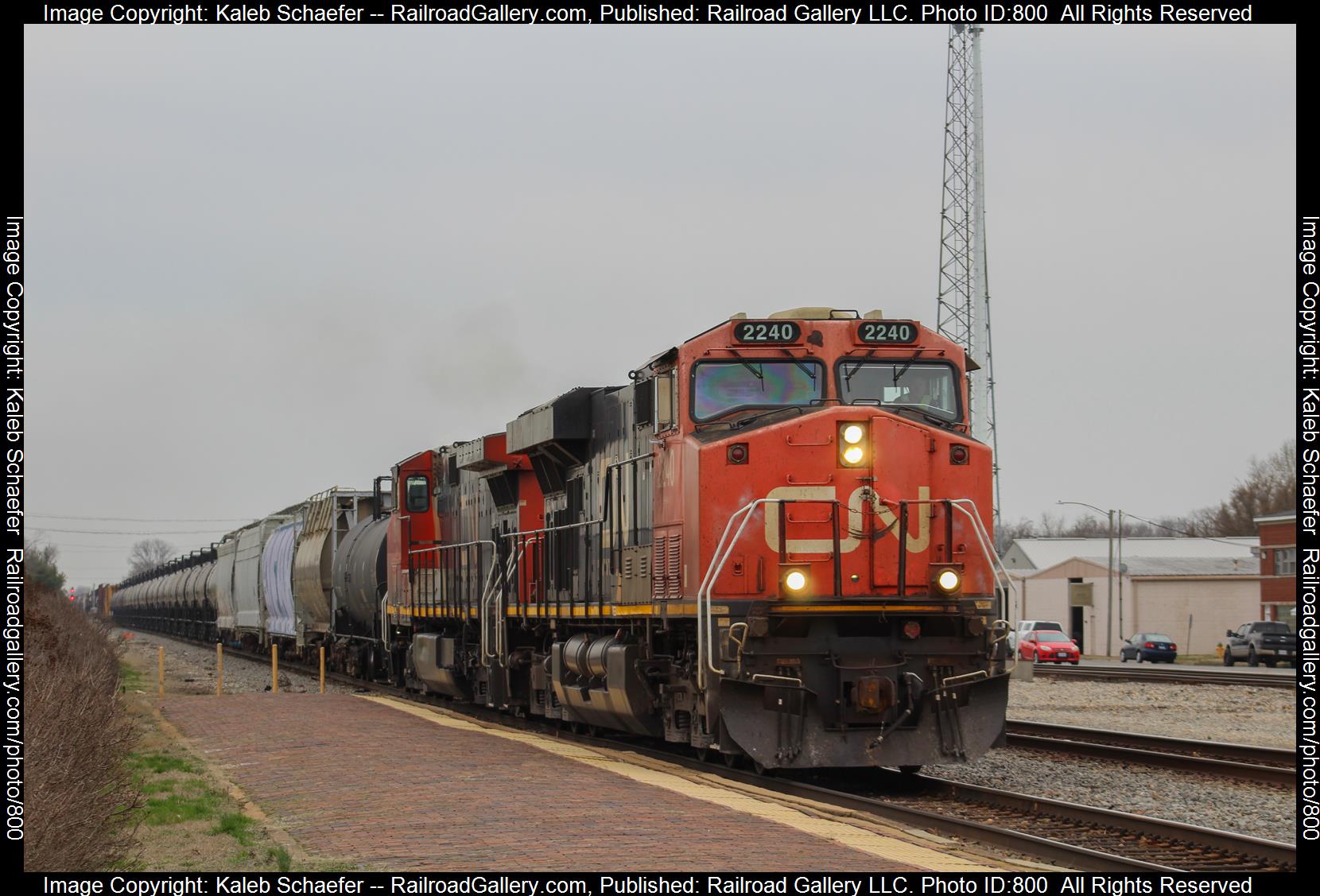 2240 is a class ES44DC and  is pictured in Centralia , Illinois, USA.  This was taken along the CN Centralia subdivision  on the Canadian National Railway. Photo Copyright: Kaleb Schaefer uploaded to Railroad Gallery on 03/03/2023. This photograph of 2240 was taken on Wednesday, March 01, 2023. All Rights Reserved. 