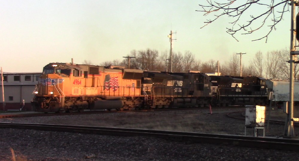 UP 4964 is a class EMD SD70M and  is pictured in Mount Vernon, Illinois, USA.  This was taken along the UP Mount Vernon subdivsion on the Union Pacific Railroad. Photo Copyright: Blaise Lambert uploaded to Railroad Gallery on 03/05/2023. This photograph of UP 4964 was taken on Saturday, March 04, 2023. All Rights Reserved. 