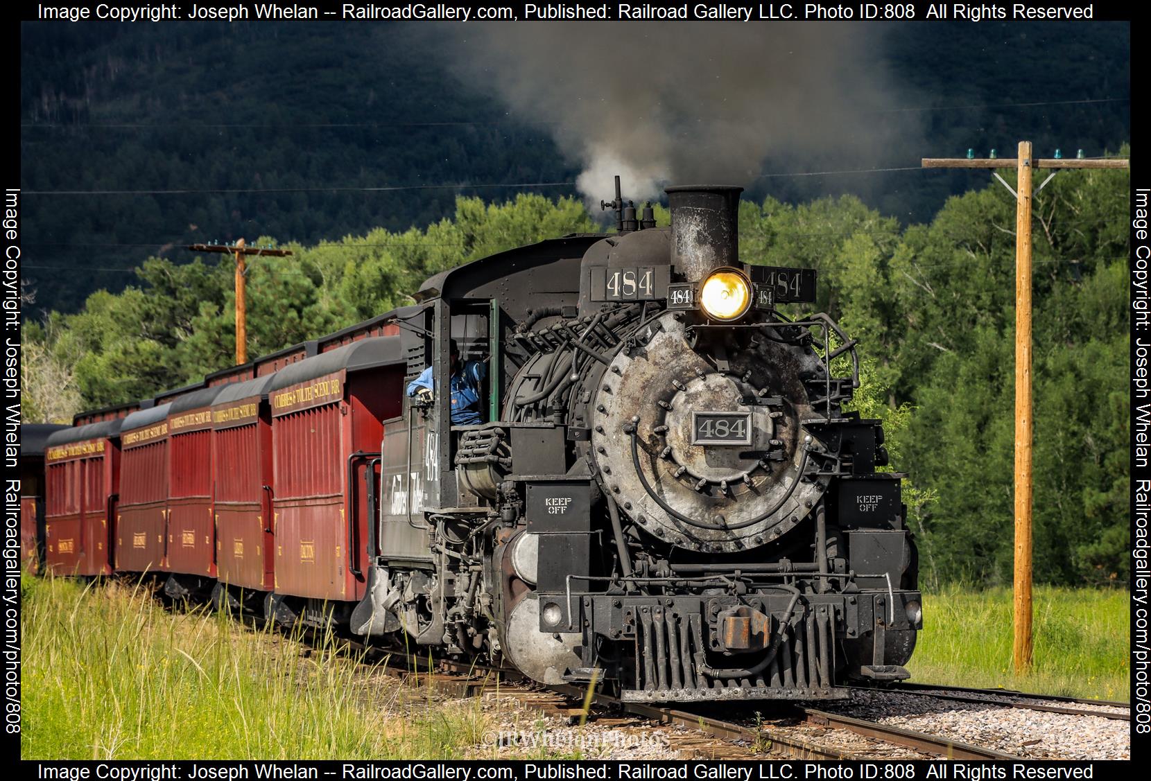 C&TS 484 is a class 2-8-2 and  is pictured in Chama, New Mexico, USA.  This was taken along the D&RGW 4th Division on the Cumbres & Toltec Scenic Railroad. Photo Copyright: Joseph Whelan uploaded to Railroad Gallery on 03/06/2023. This photograph of C&TS 484 was taken on Saturday, July 30, 2022. All Rights Reserved. 