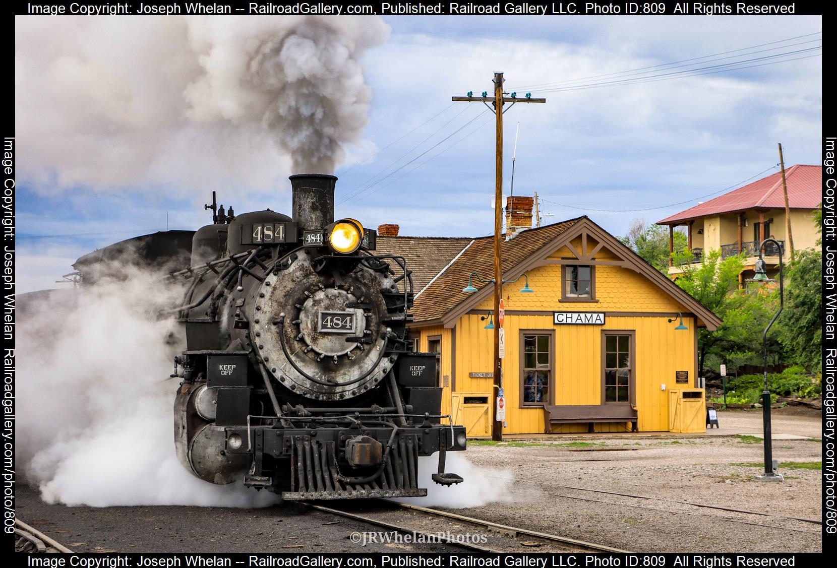 C&TS 484 is a class 2-8-2 and  is pictured in Chama, New Mexico, USA.  This was taken along the D&RGW 4th Division on the Cumbres & Toltec Scenic Railroad. Photo Copyright: Joseph Whelan uploaded to Railroad Gallery on 03/06/2023. This photograph of C&TS 484 was taken on Friday, July 29, 2022. All Rights Reserved. 