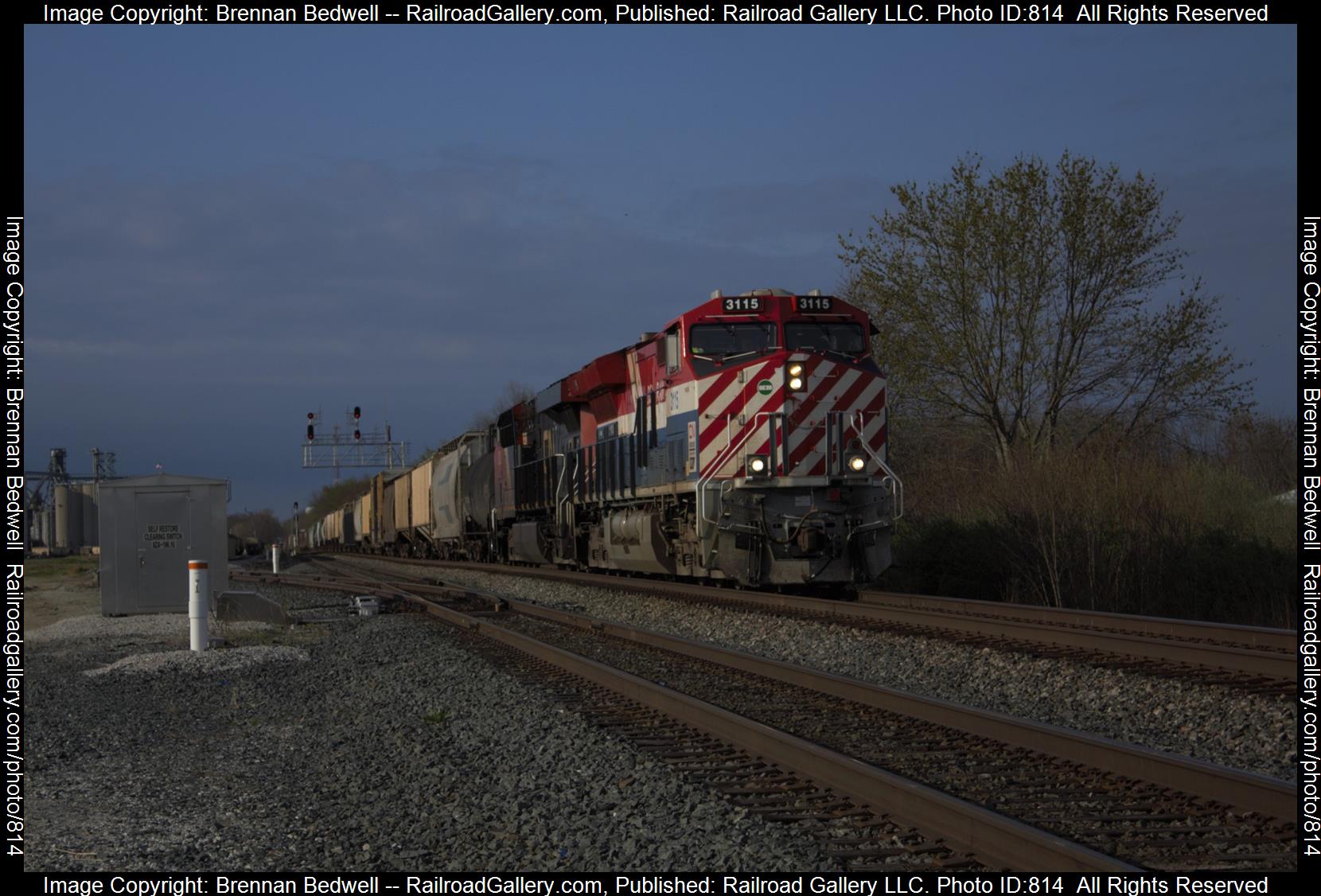 CN 3115 is a class ET44AC and  is pictured in Shelburn, Indiana, United States.  This was taken along the CE&D Subdivision on the Canadian National Railway. Photo Copyright: Brennan Bedwell uploaded to Railroad Gallery on 03/08/2023. This photograph of CN 3115 was taken on Friday, April 15, 2022. All Rights Reserved. 