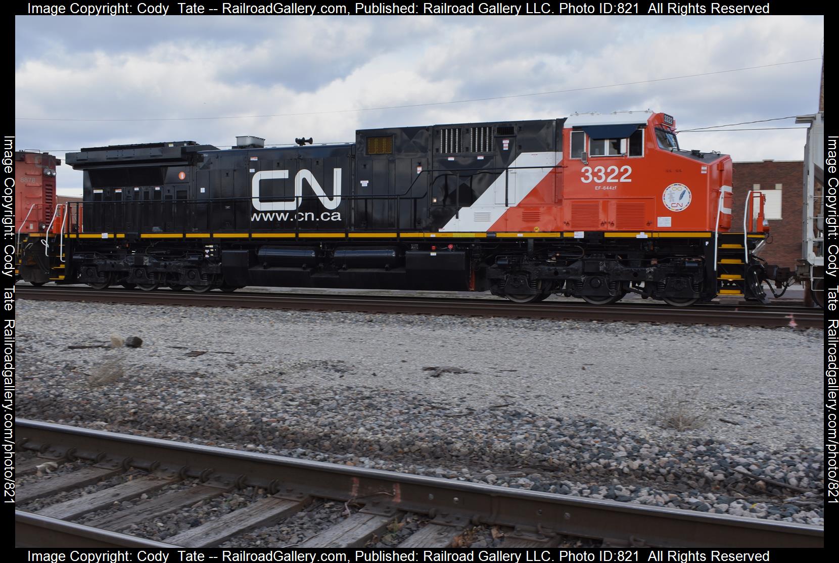 CN 3322 is a class AC44C6M  and  is pictured in Centralia, Illinois, USA.  This was taken along the Centralia subdivision  on the Canadian National Railway. Photo Copyright: Cody  Tate uploaded to Railroad Gallery on 03/10/2023. This photograph of CN 3322 was taken on Friday, March 10, 2023. All Rights Reserved. 