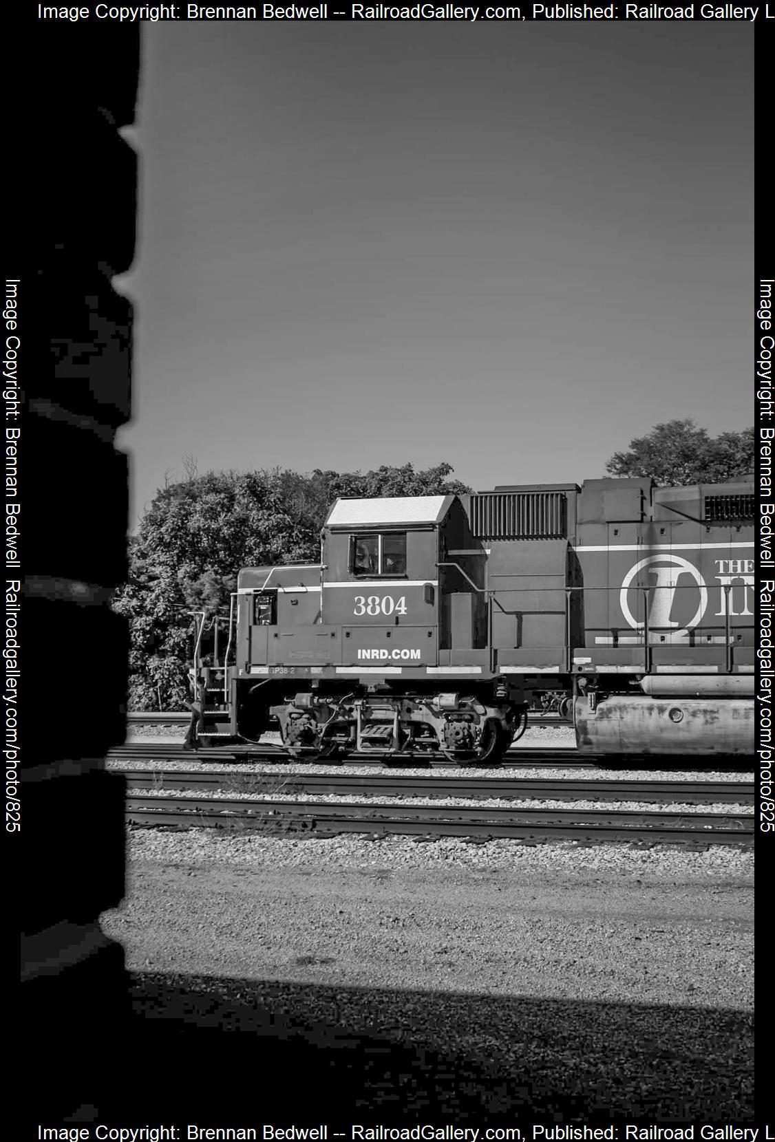 INRD 3804 is a class GP38-2 and  is pictured in Palestine, Illinois, United States.  This was taken along the Indianapolis Subdivision on the Indiana Rail Road. Photo Copyright: Brennan Bedwell uploaded to Railroad Gallery on 03/10/2023. This photograph of INRD 3804 was taken on Saturday, October 15, 2022. All Rights Reserved. 