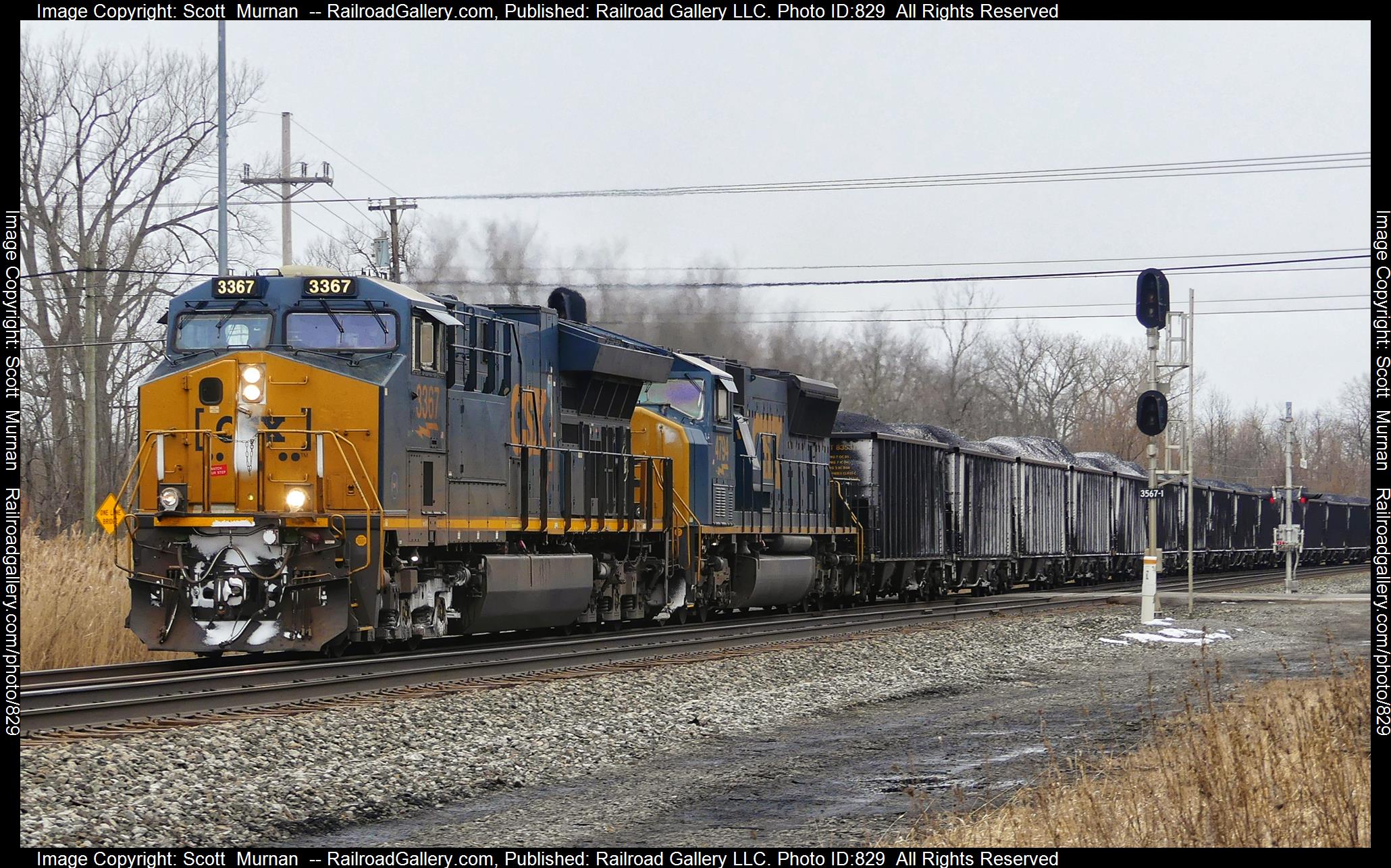 CSX 3367 is a class GE ET44AC and  is pictured in Macedon, New York, United States.  This was taken along the Rochester Subdivision  on the CSX Transportation. Photo Copyright: Scott  Murnan  uploaded to Railroad Gallery on 03/11/2023. This photograph of CSX 3367 was taken on Friday, March 10, 2023. All Rights Reserved. 