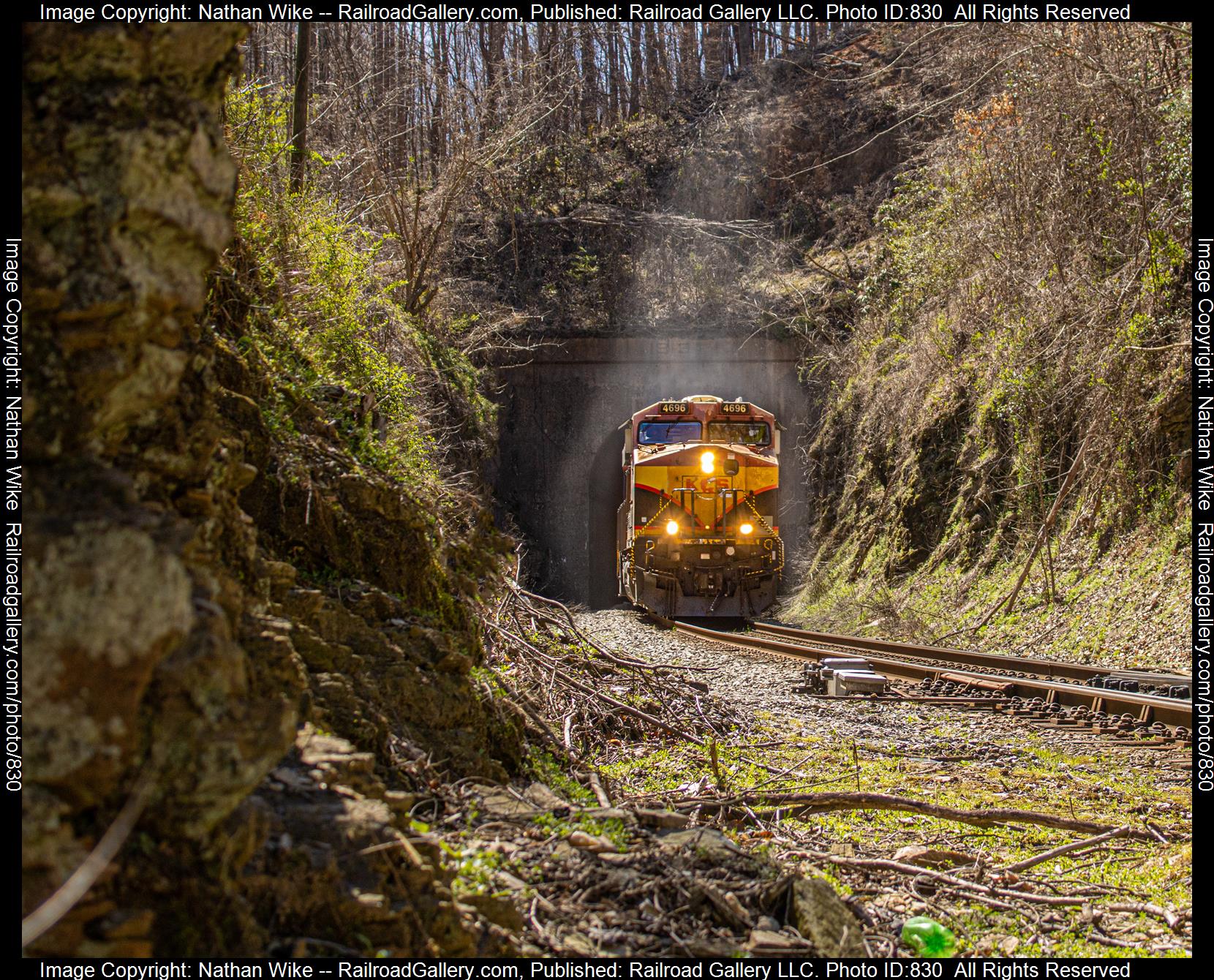 KCS 4696 is a class ES44AC and  is pictured in Marion, North Carolina, United States.  This was taken along the Blue Ridge Subdivision  on the Kansas City Southern Railway. Photo Copyright: Nathan Wike uploaded to Railroad Gallery on 03/11/2023. This photograph of KCS 4696 was taken on Saturday, March 11, 2023. All Rights Reserved. 