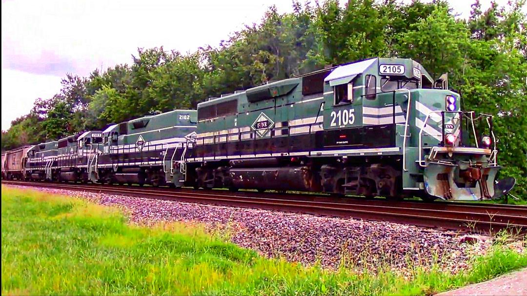 EVWR 2105 is a class EMD GP40-3 and  is pictured in Woodlawn, Illinois, USA.  This was taken along the EVWR Evansville District on the Evansville Western Railway. Photo Copyright: Blaise Lambert uploaded to Railroad Gallery on 03/11/2023. This photograph of EVWR 2105 was taken on Thursday, July 28, 2022. All Rights Reserved. 