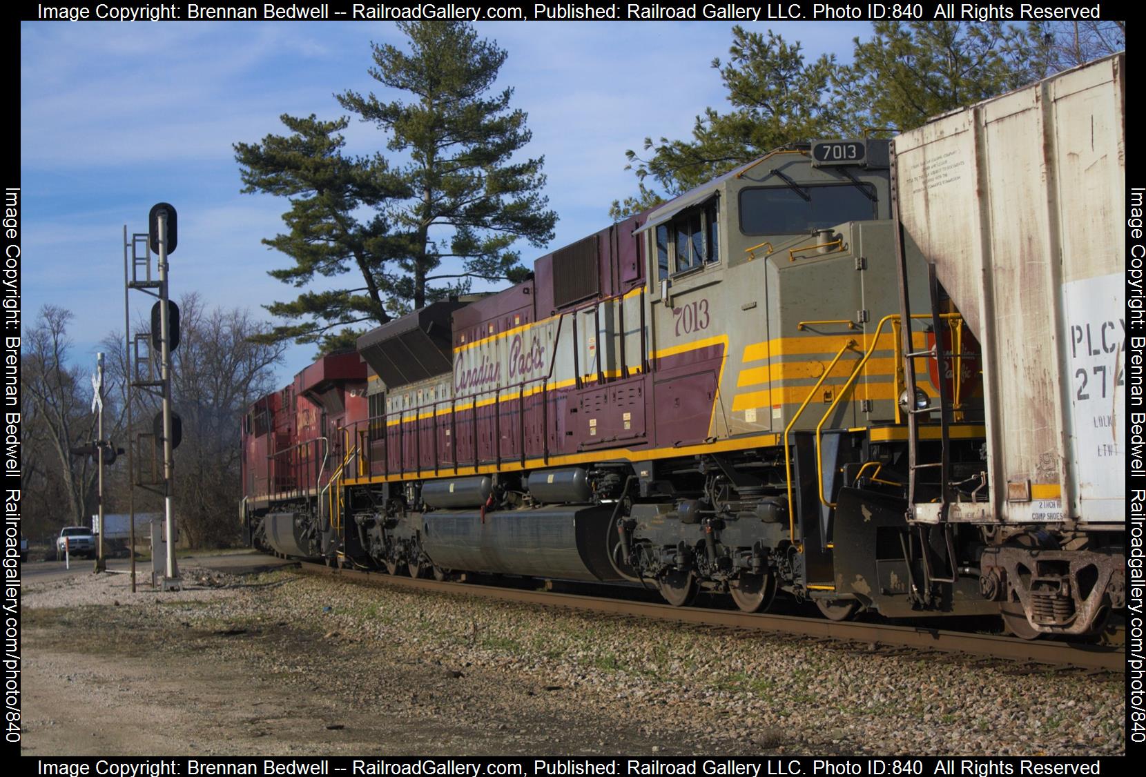 CP 7013 is a class SD70ACU and  is pictured in Vincennes, Indiana, United States .  This was taken along the CE&D Subdivision on the Canadian Pacific Railway. Photo Copyright: Brennan Bedwell uploaded to Railroad Gallery on 03/13/2023. This photograph of CP 7013 was taken on Sunday, March 05, 2023. All Rights Reserved. 