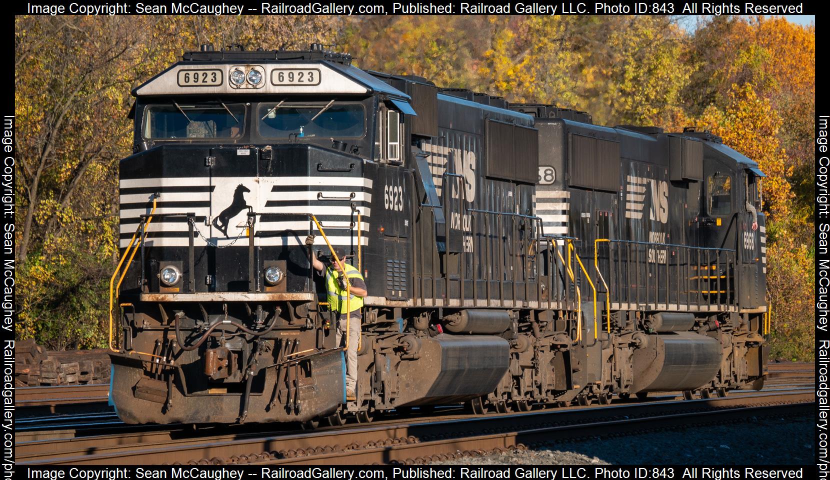 6923 is a class sd-60e and  is pictured in King of Prussia, Pennsylvania, United States.  This was taken along the Norfolk Southern Harrisburg Line on the Norfolk Southern Railway. Photo Copyright: Sean McCaughey uploaded to Railroad Gallery on 03/13/2023. This photograph of 6923 was taken on Saturday, October 29, 2022. All Rights Reserved. 