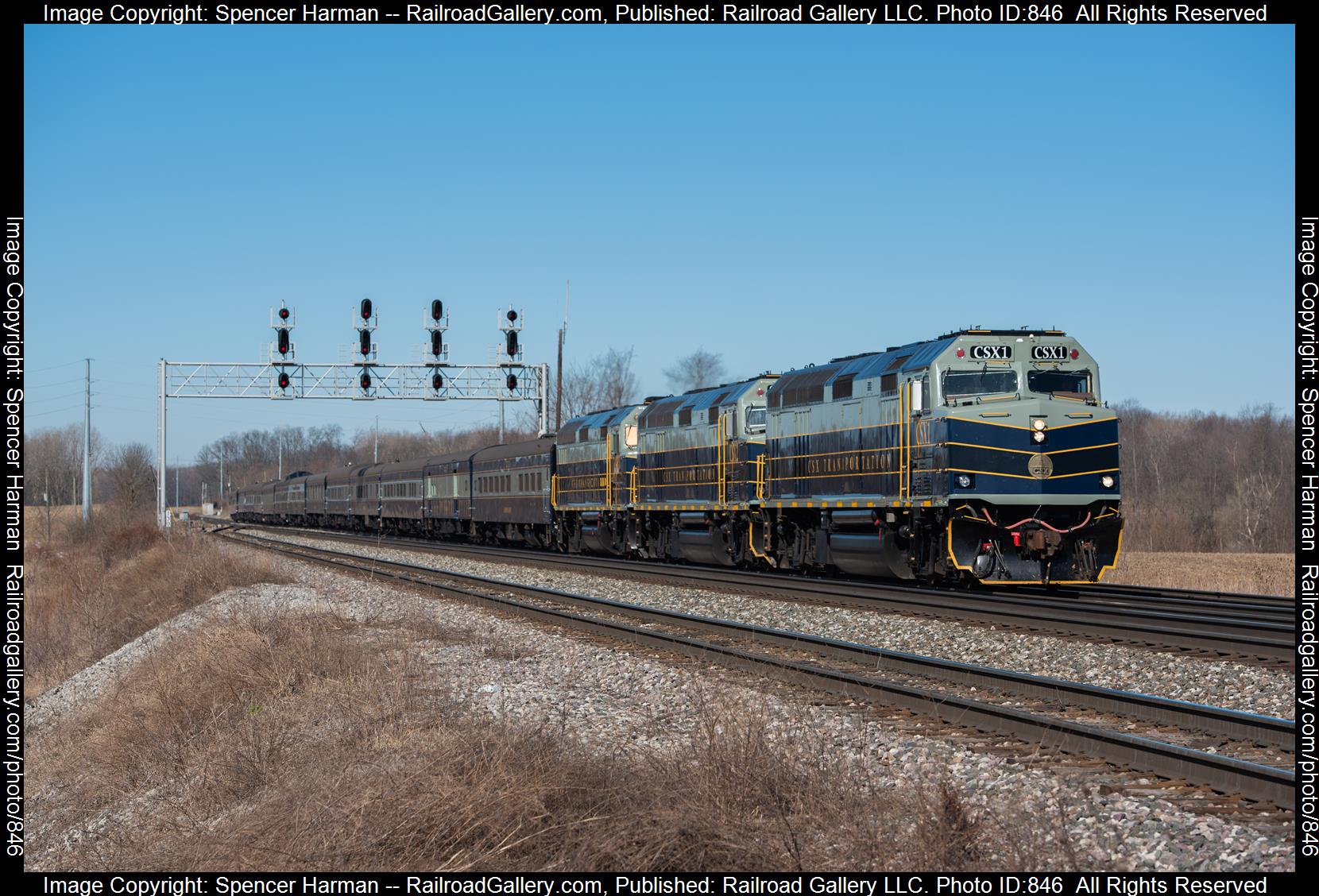 CSXT 1 is a class EMD F40PH and  is pictured in Altona, Indiana, USA.  This was taken along the Garrett Subdivision on the CSX Transportation. Photo Copyright: Spencer Harman uploaded to Railroad Gallery on 03/15/2023. This photograph of CSXT 1 was taken on Wednesday, March 15, 2023. All Rights Reserved. 