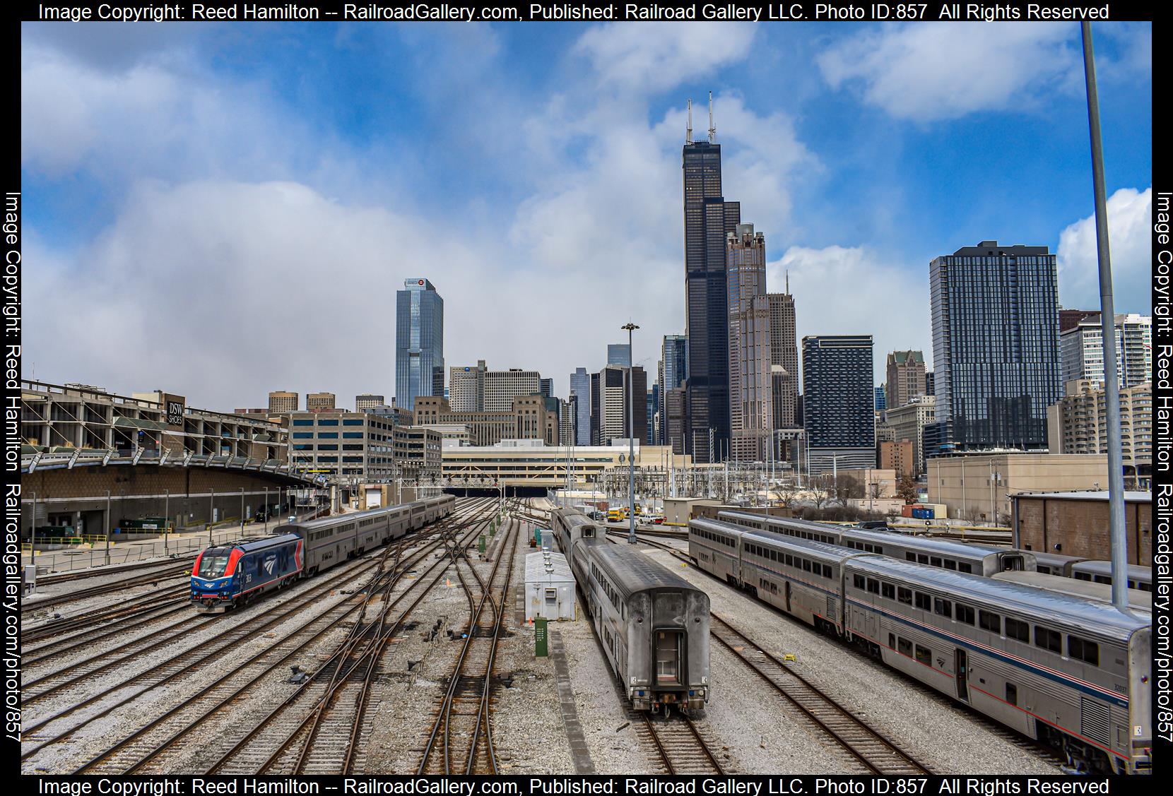 AMTK 303 is a class ALC-42 and  is pictured in Chicago , Illinois, United States.  This was taken along the Chicago Union Station on the Amtrak. Photo Copyright: Reed Hamilton uploaded to Railroad Gallery on 03/19/2023. This photograph of AMTK 303 was taken on Saturday, March 18, 2023. All Rights Reserved. 