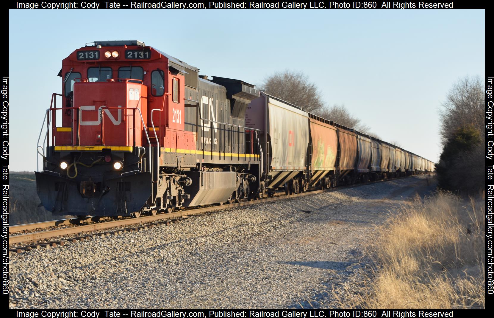 CN 2131 is a class C40-8 and  is pictured in Irvington , Illinois, USA .  This was taken along the Centralia subdivision  on the Canadian National Railway. Photo Copyright: Cody  Tate uploaded to Railroad Gallery on 03/19/2023. This photograph of CN 2131 was taken on Sunday, March 19, 2023. All Rights Reserved. 