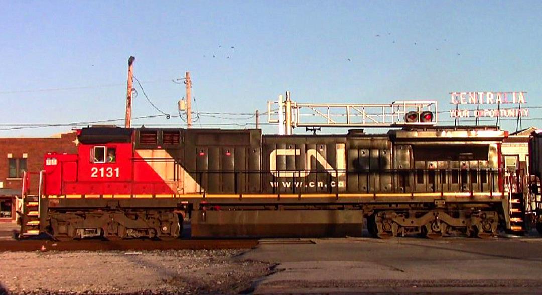 CN 2131 is a class GE C40-8 (Dash 8-40C) and  is pictured in Centralia, Illinois, USA.  This was taken along the CN Centralia subdivision on the Canadian National Railway. Photo Copyright: Blaise Lambert uploaded to Railroad Gallery on 03/20/2023. This photograph of CN 2131 was taken on Sunday, March 19, 2023. All Rights Reserved. 