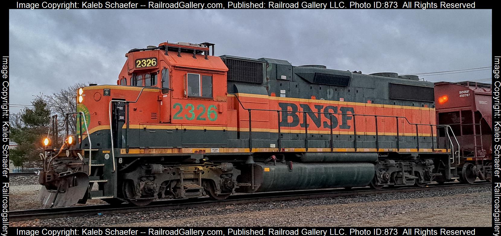 2326 is a class GP38-2 and  is pictured in Centralia , Illinois, USA.  This was taken along the BNSF Beardstown Subdivision  on the BNSF Railway. Photo Copyright: Kaleb Schaefer uploaded to Railroad Gallery on 03/23/2023. This photograph of 2326 was taken on Tuesday, March 21, 2023. All Rights Reserved. 