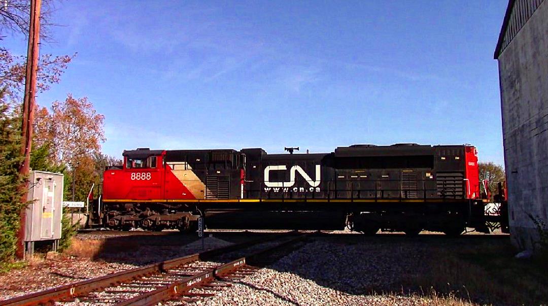 CN 8888 is a class EMD SD70M-2 and  is pictured in Ashley, Illinois, USA.  This was taken along the CN Centralia subdivision on the Canadian National Railway. Photo Copyright: Blaise Lambert uploaded to Railroad Gallery on 03/24/2023. This photograph of CN 8888 was taken on Tuesday, November 22, 2022. All Rights Reserved. 