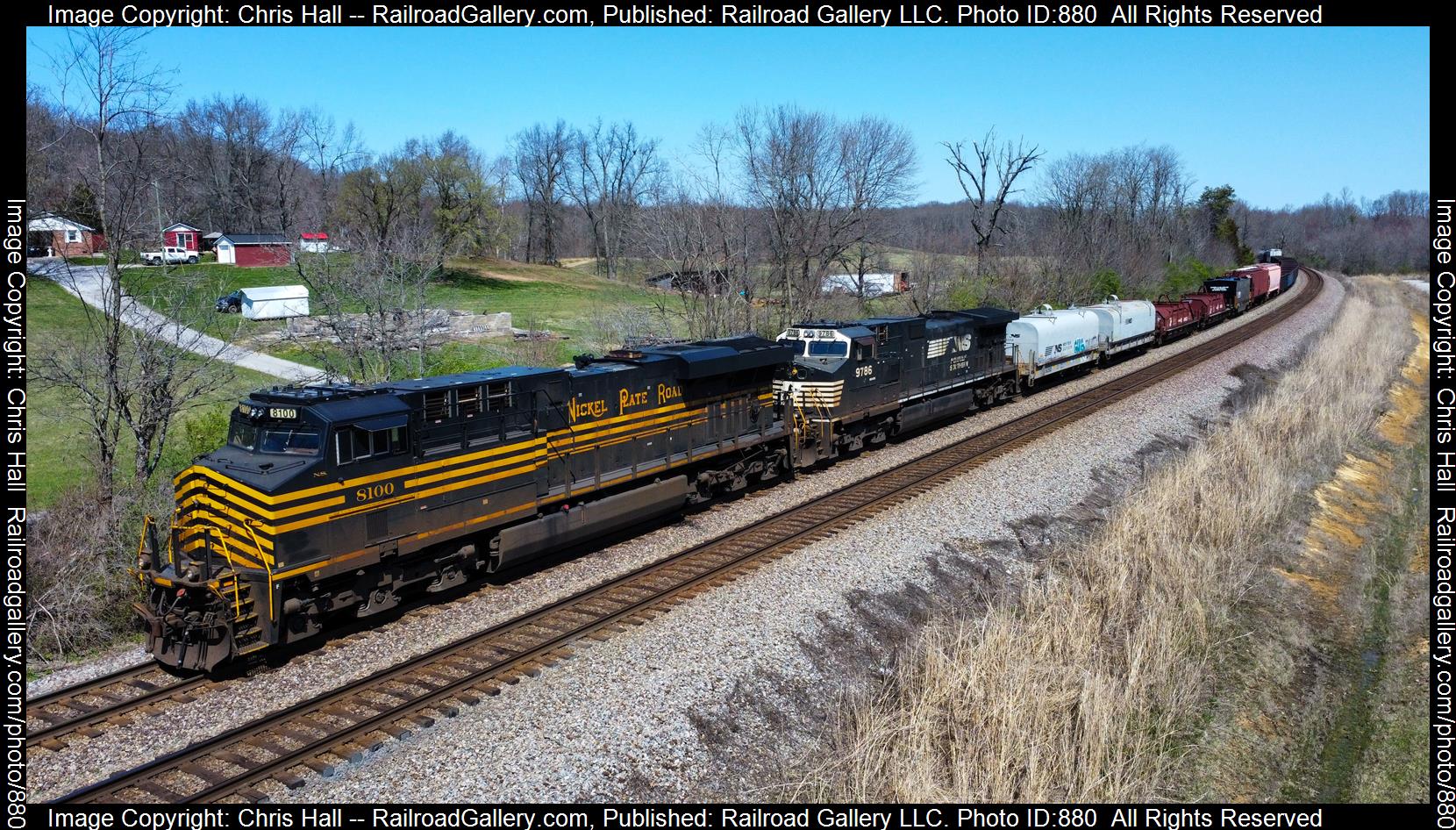 NS 8100 is a class GE ES44AC and  is pictured in Junction City, Kentucky, United States.  This was taken along the CNO&TP  on the Norfolk Southern. Photo Copyright: Chris Hall uploaded to Railroad Gallery on 03/26/2023. This photograph of NS 8100 was taken on Sunday, March 26, 2023. All Rights Reserved. 