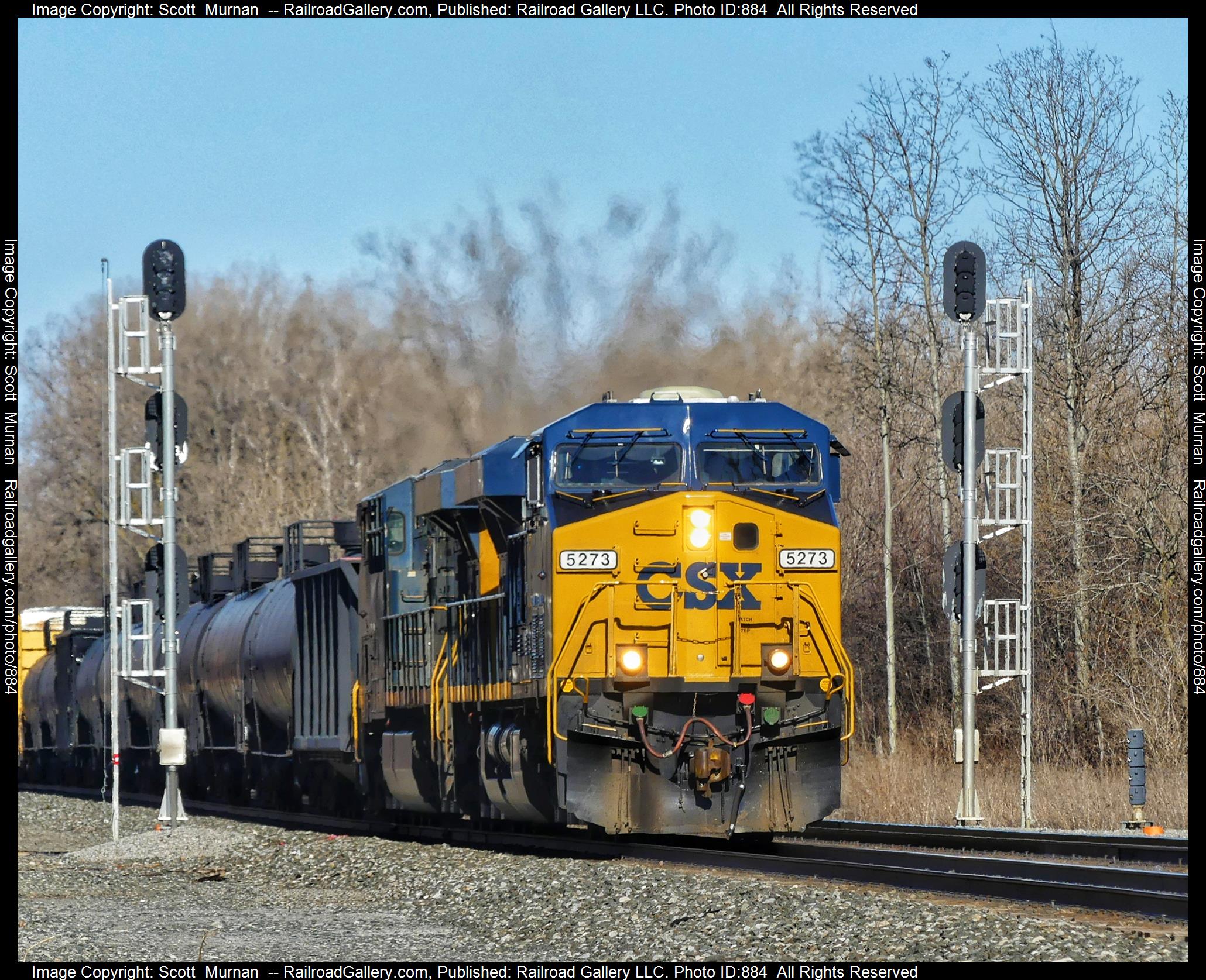 CSX 5273 is a class GE ES40DC and  is pictured in Batavia , New York, United States.  This was taken along the Buffalo Terminal Subdivision  on the CSX Transportation. Photo Copyright: Scott  Murnan  uploaded to Railroad Gallery on 03/26/2023. This photograph of CSX 5273 was taken on Sunday, March 26, 2023. All Rights Reserved. 