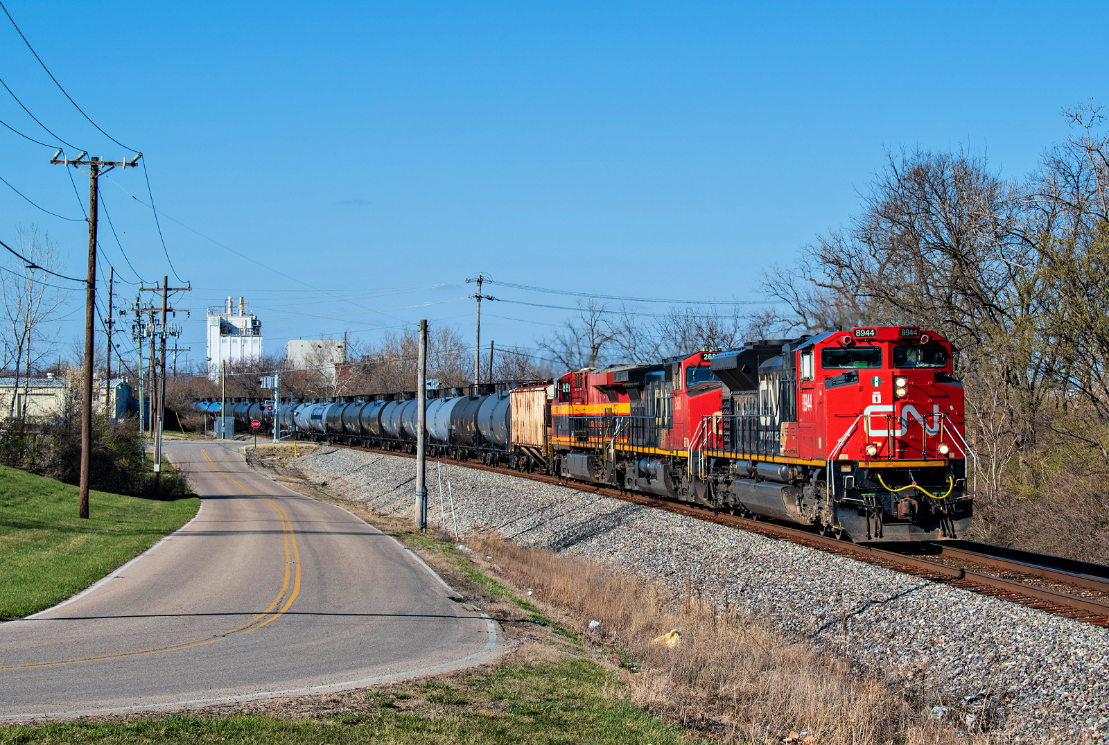CN 8944 is a class EMD SD70M-2 and  is pictured in Sharonville, Ohio, United States.  This was taken along the New Castle District on the Norfolk Southern. Photo Copyright: David Rohdenburg uploaded to Railroad Gallery on 03/26/2023. This photograph of CN 8944 was taken on Sunday, March 19, 2023. All Rights Reserved. 