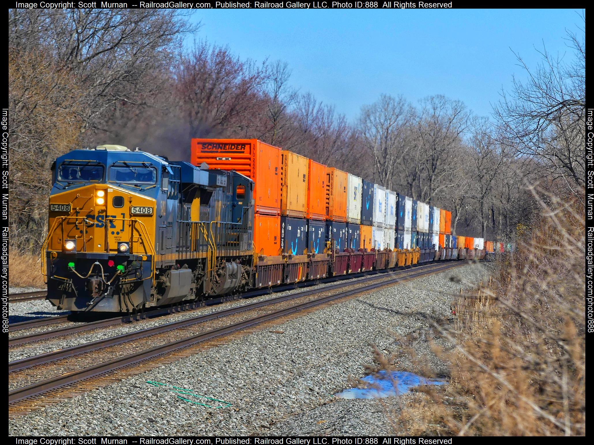 CSX 5408 is a class GE ES40DC and  is pictured in Batavia , New York, United States.  This was taken along the Buffalo Terminal Subdivision  on the CSX Transportation. Photo Copyright: Scott  Murnan  uploaded to Railroad Gallery on 03/27/2023. This photograph of CSX 5408 was taken on Sunday, March 26, 2023. All Rights Reserved. 