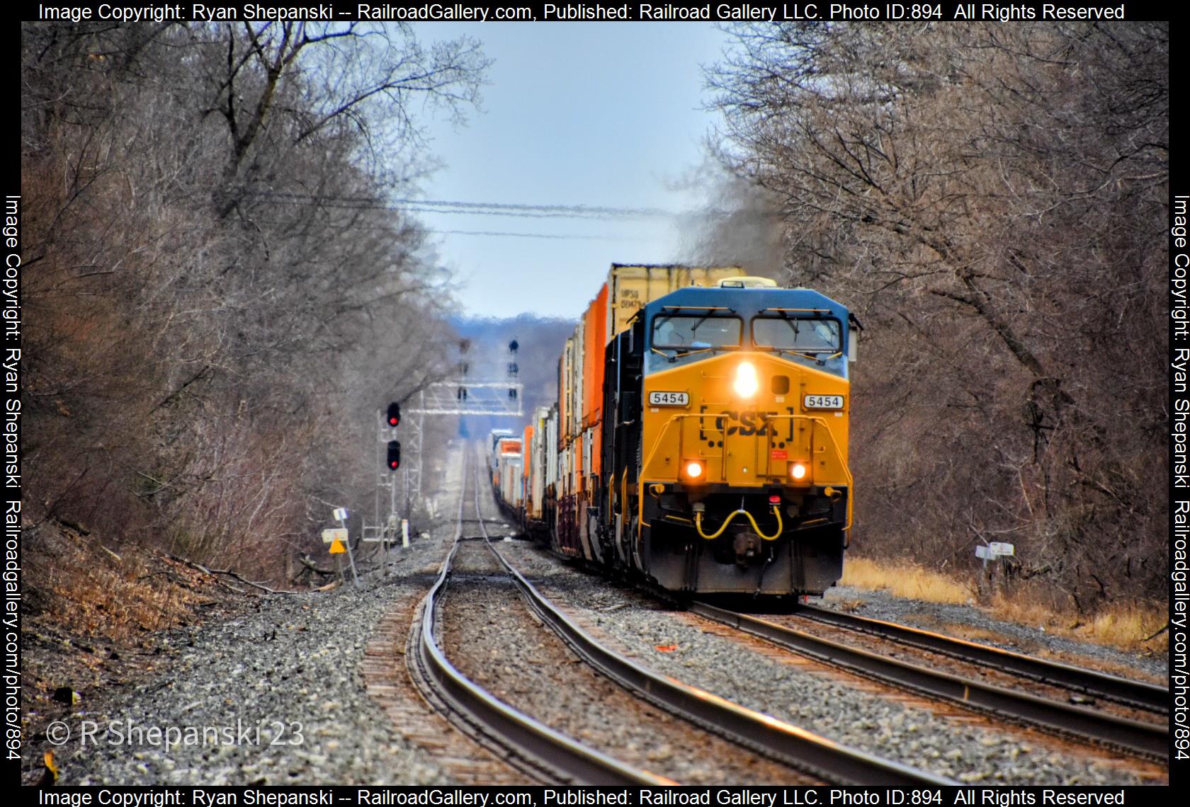 CSX 5454  is a class ES44DC and  is pictured in Fairport, NY, United States.  This was taken along the Rochester sub on the CSX Transportation. Photo Copyright: Ryan Shepanski uploaded to Railroad Gallery on 03/27/2023. This photograph of CSX 5454  was taken on Monday, March 27, 2023. All Rights Reserved. 