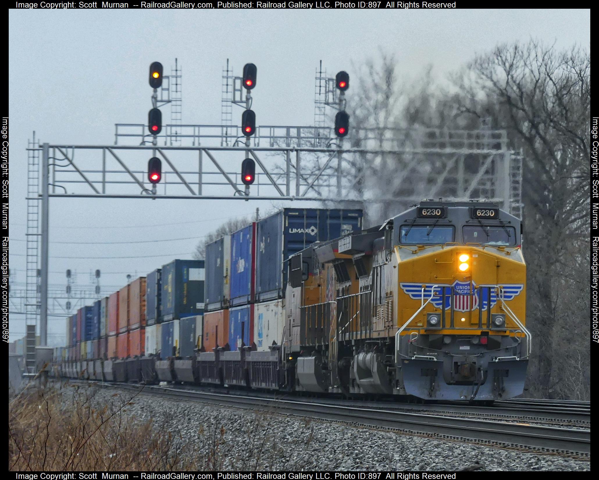 UP 6230 is a class GE AC4400CW and  is pictured in Forks, New York, United States.  This was taken along the Buffalo Terminal Subdivision  on the CSX Transportation. Photo Copyright: Scott  Murnan  uploaded to Railroad Gallery on 03/28/2023. This photograph of UP 6230 was taken on Tuesday, March 28, 2023. All Rights Reserved. 