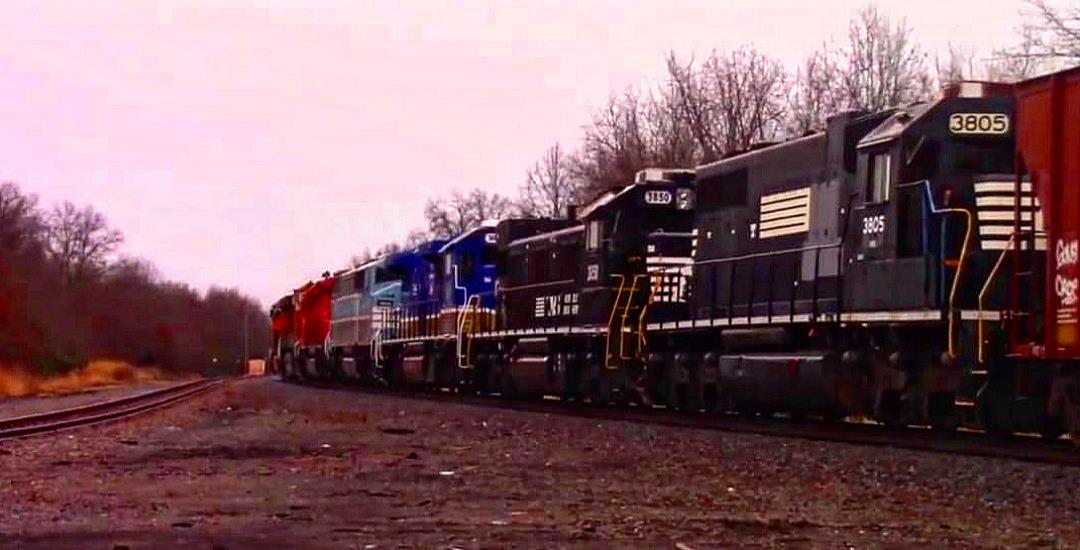 NREX 3805 is a class EMD SD38-2 and  is pictured in Woodlawn, Illinois, USA.  This was taken along the BNSF Beardstown subdivision on the National Railway Equipment. Photo Copyright: Blaise Lambert uploaded to Railroad Gallery on 04/04/2023. This photograph of NREX 3805 was taken on Tuesday, December 28, 2021. All Rights Reserved. 