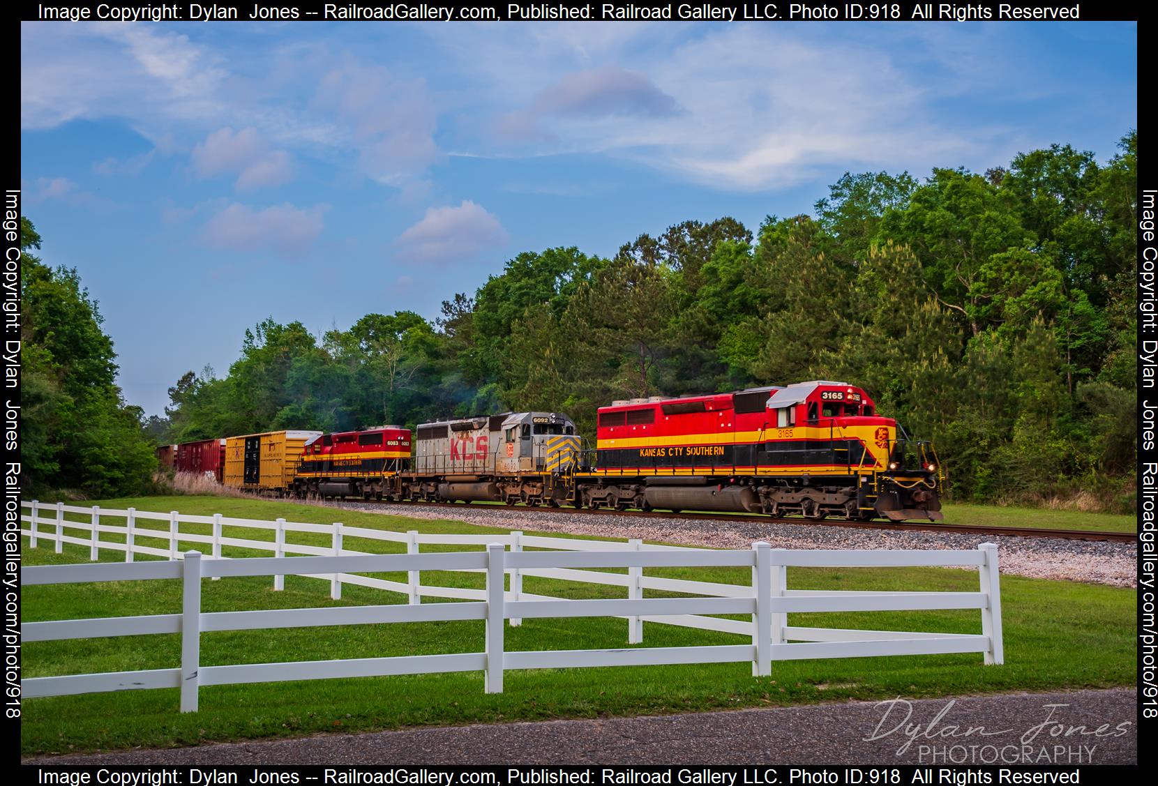 KCS 3165 is a class EMD SD40-3 and  is pictured in Saucier, Mississippi, USA.  This was taken along the Gulfport Sub on the Kansas City Southern Railway. Photo Copyright: Dylan  Jones uploaded to Railroad Gallery on 04/04/2023. This photograph of KCS 3165 was taken on Monday, April 03, 2023. All Rights Reserved. 