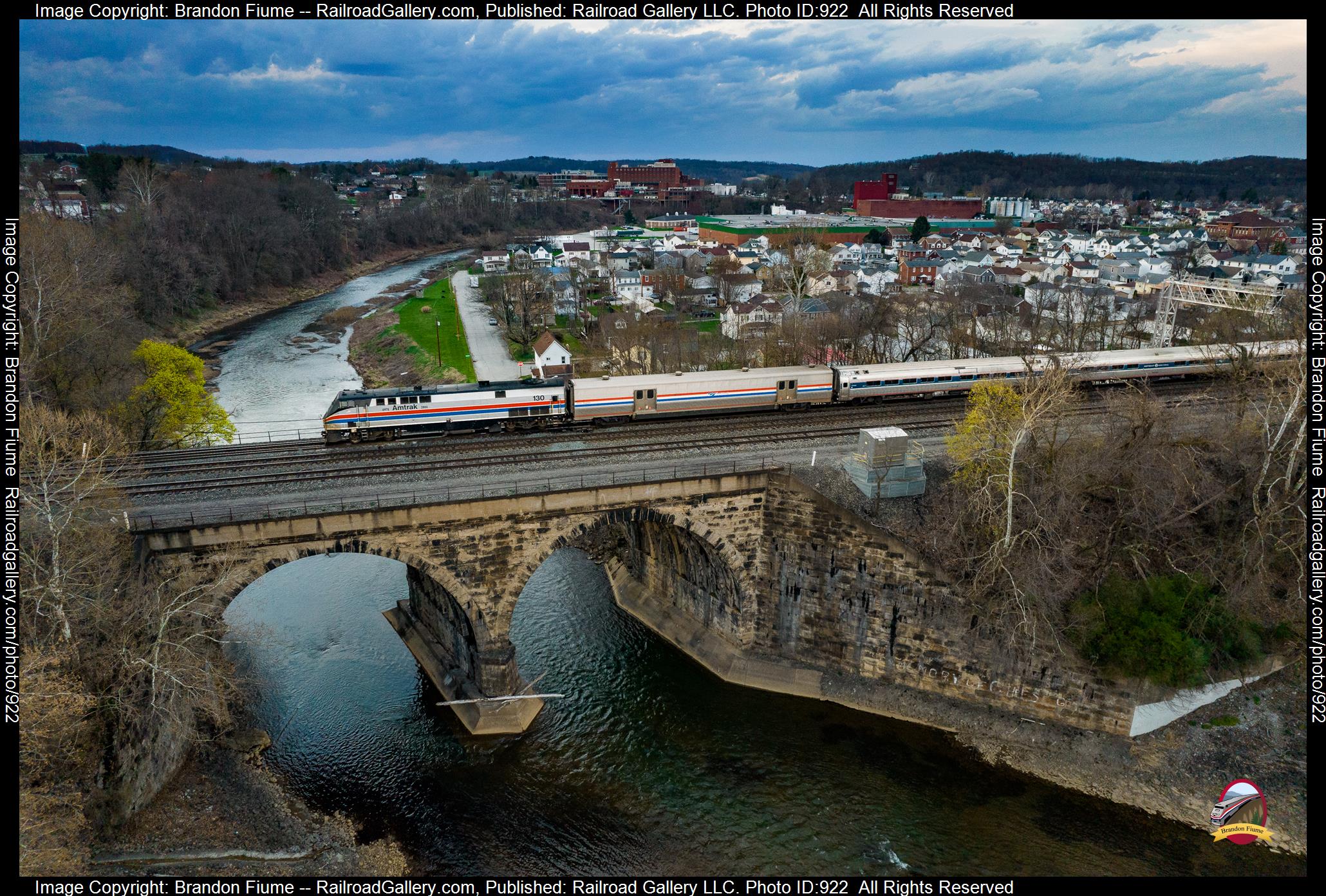 AMTK 130 is a class GE P42DC and  is pictured in Latrobe, Pennsylvania, USA.  This was taken along the Pittsburgh Line on the Amtrak. Photo Copyright: Brandon Fiume uploaded to Railroad Gallery on 04/05/2023. This photograph of AMTK 130 was taken on Wednesday, April 05, 2023. All Rights Reserved. 