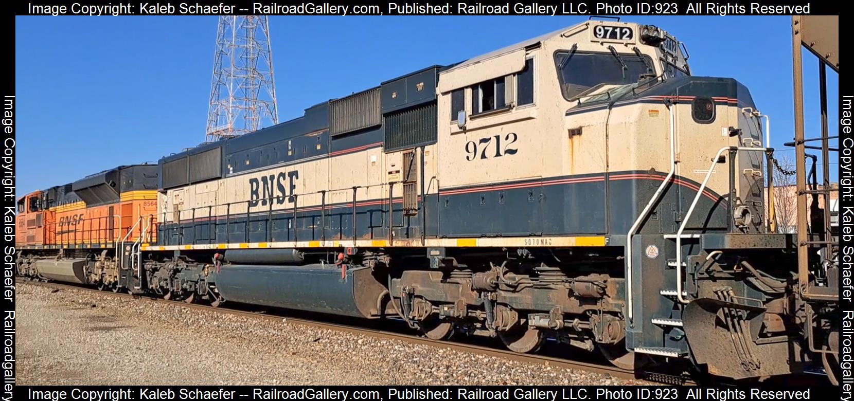 9712 is a class SD70MAC and  is pictured in Centralia , Illinois, USA.  This was taken along the BNSF Centralia Subdivision  on the BNSF Railway. Photo Copyright: Kaleb Schaefer uploaded to Railroad Gallery on 04/06/2023. This photograph of 9712 was taken on Sunday, April 02, 2023. All Rights Reserved. 