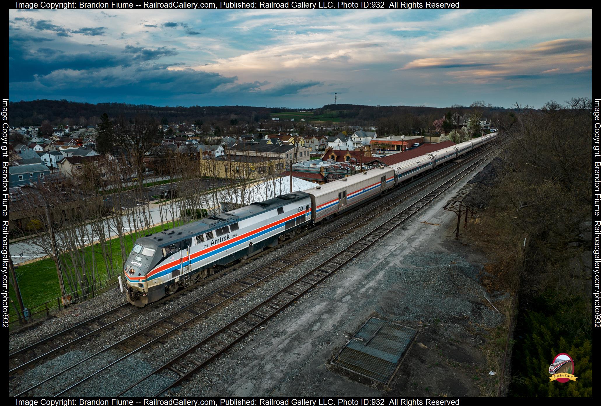AMTK 130 is a class GE P42DC and  is pictured in Latrobe, Pennsylvania, USA.  This was taken along the Pittsburgh Line on the Amtrak. Photo Copyright: Brandon Fiume uploaded to Railroad Gallery on 04/07/2023. This photograph of AMTK 130 was taken on Wednesday, April 05, 2023. All Rights Reserved. 