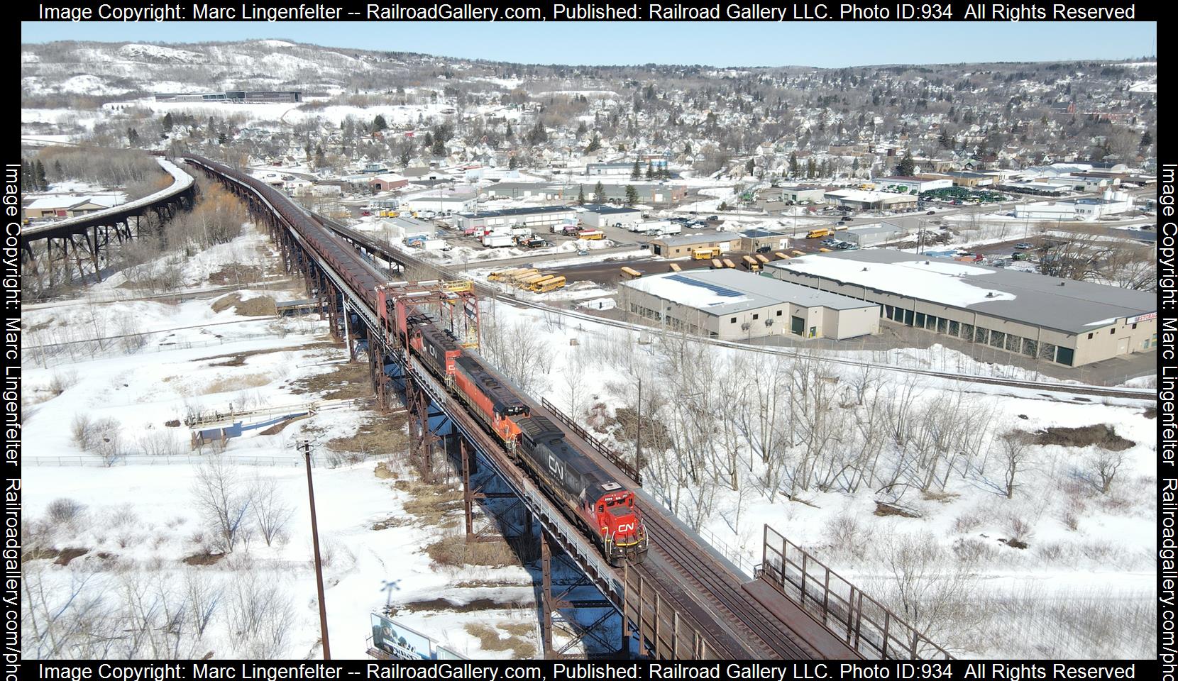 CN 2029 is a class GE C40-8 (Dash 8-40C) and  is pictured in Duluth, Minnesota, USA.  This was taken along the CN Proctor Hill on the Canadian National Railway. Photo Copyright: Marc Lingenfelter uploaded to Railroad Gallery on 04/07/2023. This photograph of CN 2029 was taken on Friday, March 24, 2023. All Rights Reserved. 