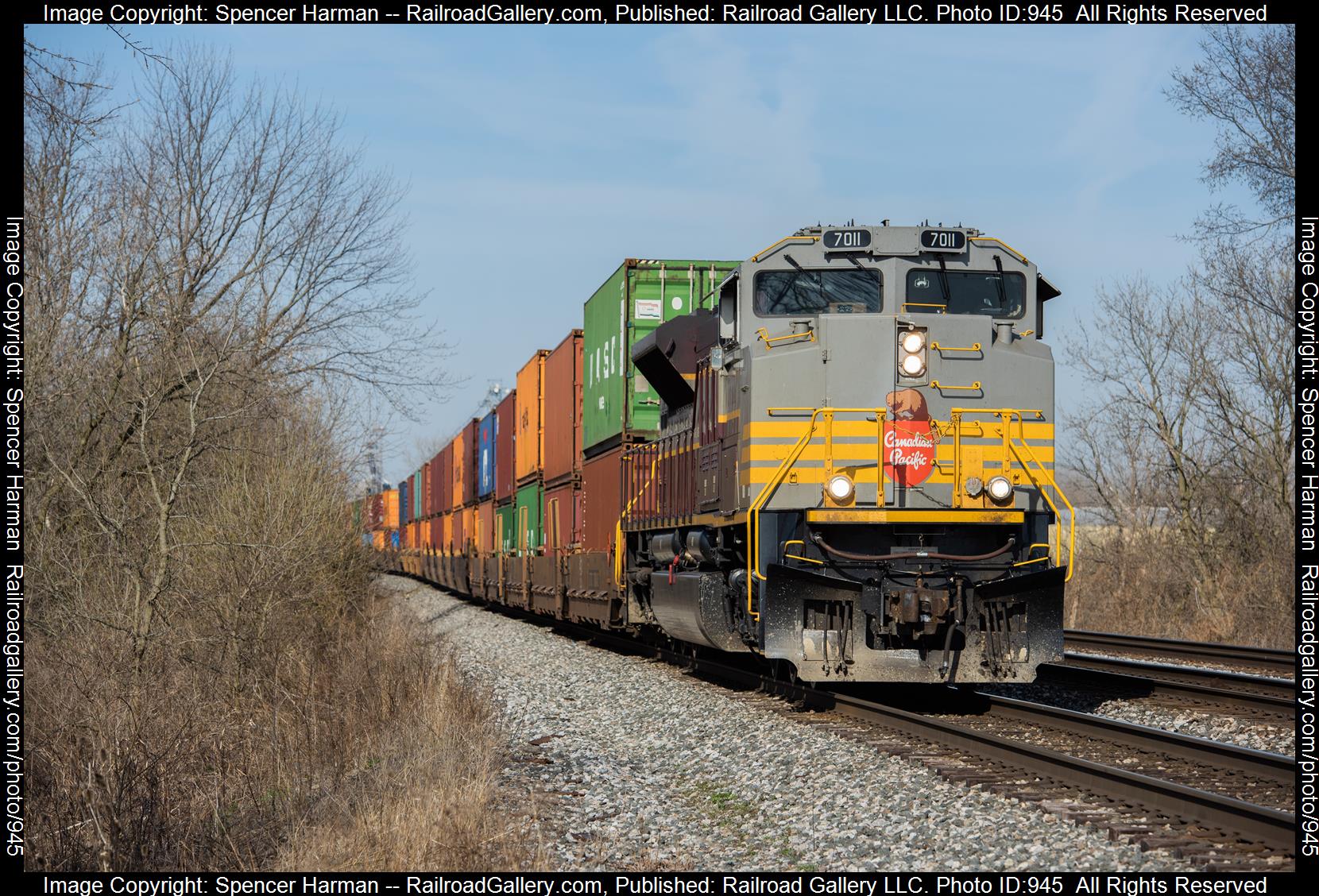 CP 7011 is a class EMD SD70ACU and  is pictured in Garrett, Indiana, USA.  This was taken along the Garrett Subdivision on the CSX Transportation. Photo Copyright: Spencer Harman uploaded to Railroad Gallery on 04/10/2023. This photograph of CP 7011 was taken on Monday, April 10, 2023. All Rights Reserved. 