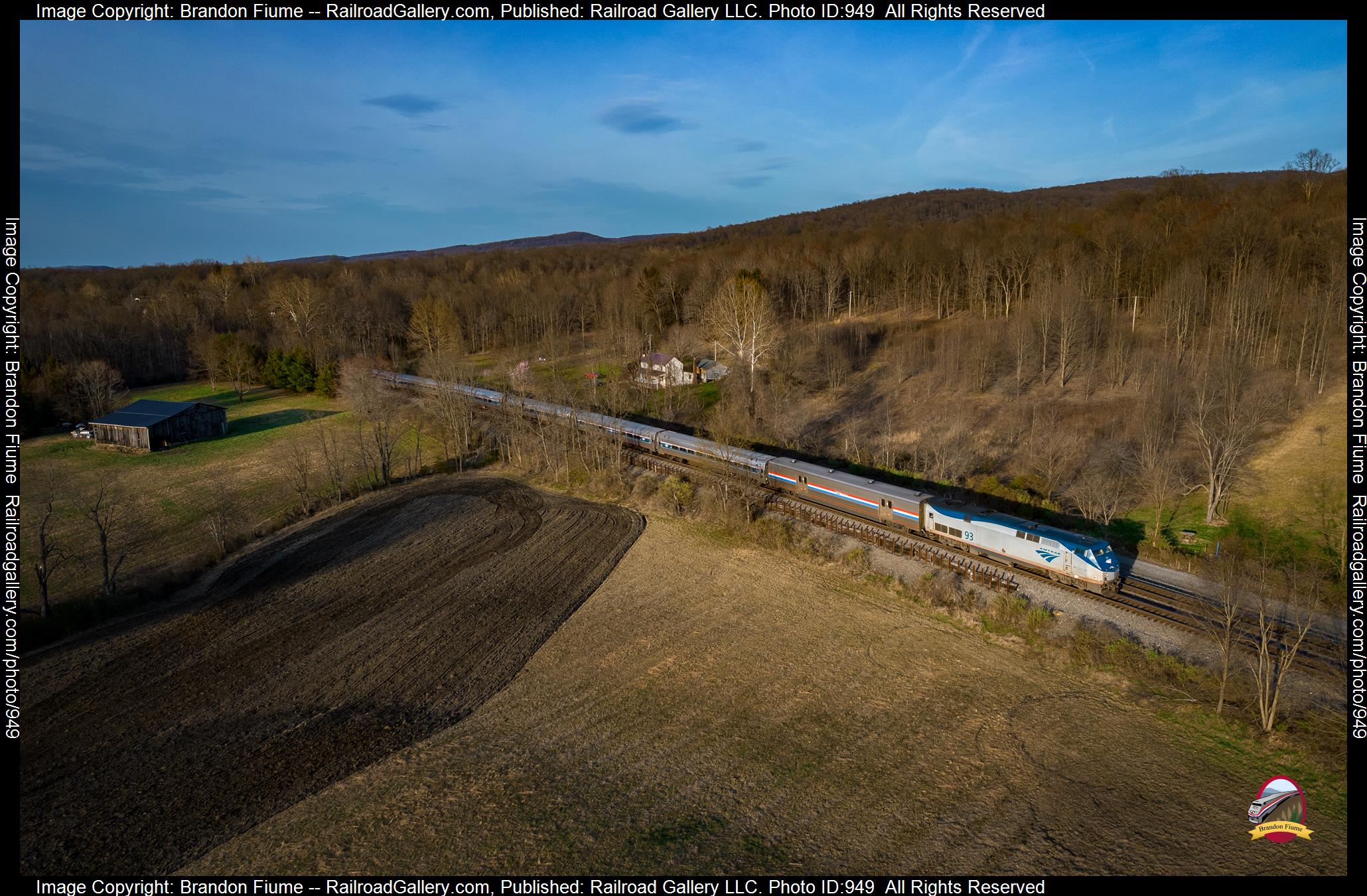 AMTK 93 is a class GE P42DC and  is pictured in Derry, Pennsylvania, USA.  This was taken along the Pittsburgh Line on the Amtrak. Photo Copyright: Brandon Fiume uploaded to Railroad Gallery on 04/11/2023. This photograph of AMTK 93 was taken on Tuesday, April 11, 2023. All Rights Reserved. 