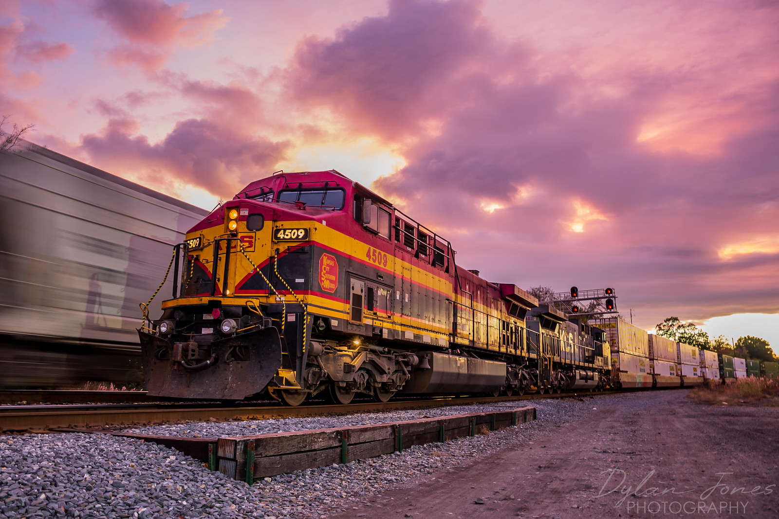 KCSM 4509 is a class GE AC4400CW and  is pictured in Meridian, Mississippi, USA.  This was taken along the Meridian Subdivision (Meridian Speedway) on the Kansas City Southern Railway. Photo Copyright: Dylan  Jones uploaded to Railroad Gallery on 11/14/2022. This photograph of KCSM 4509 was taken on Thursday, November 10, 2022. All Rights Reserved. 