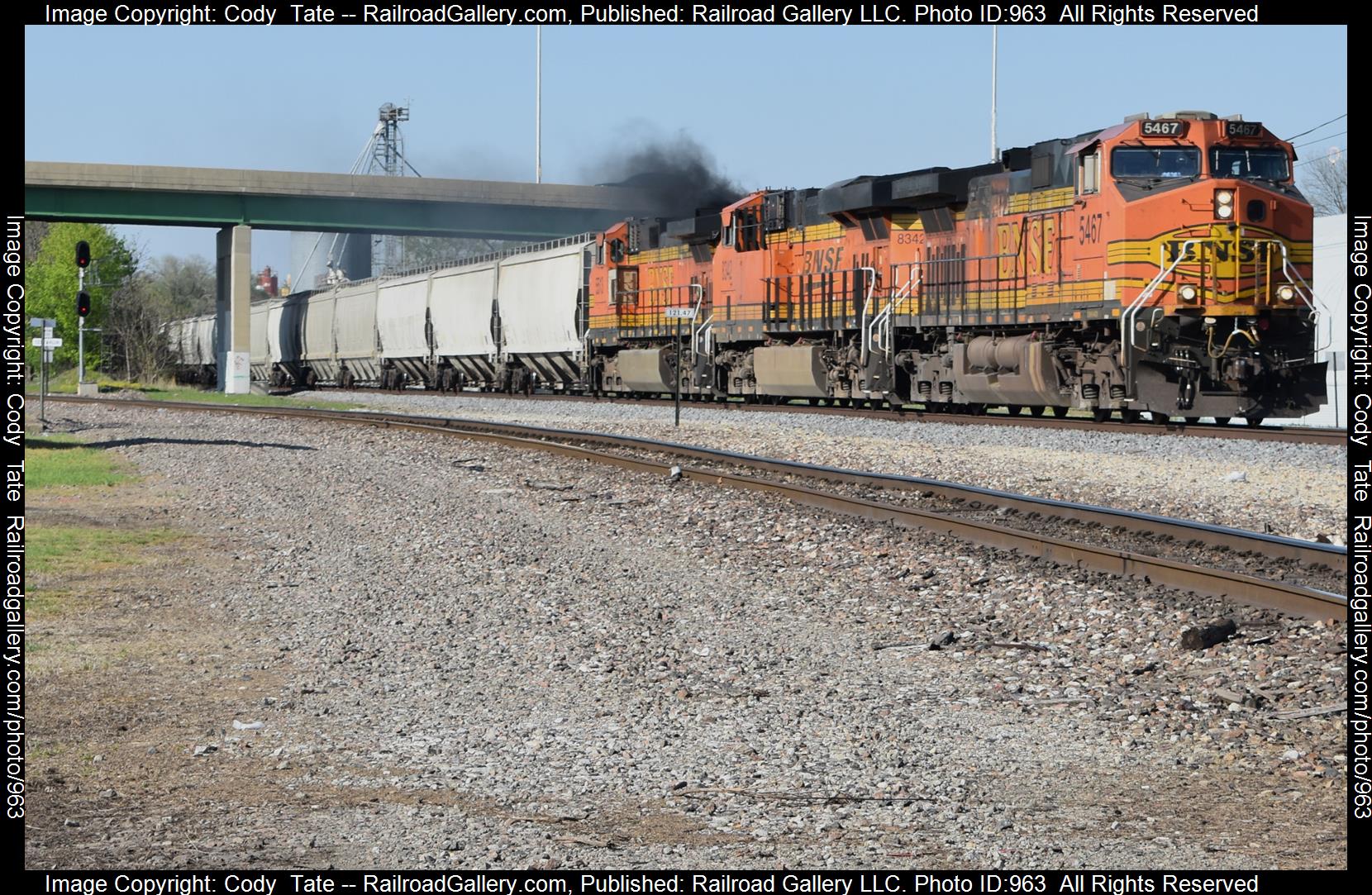 BNSF 5467 is a class C44-9W and  is pictured in Centralia, Illinois, USA.  This was taken along the Centralia subdivision  on the BNSF Railway. Photo Copyright: Cody  Tate uploaded to Railroad Gallery on 04/15/2023. This photograph of BNSF 5467 was taken on Saturday, April 15, 2023. All Rights Reserved. 