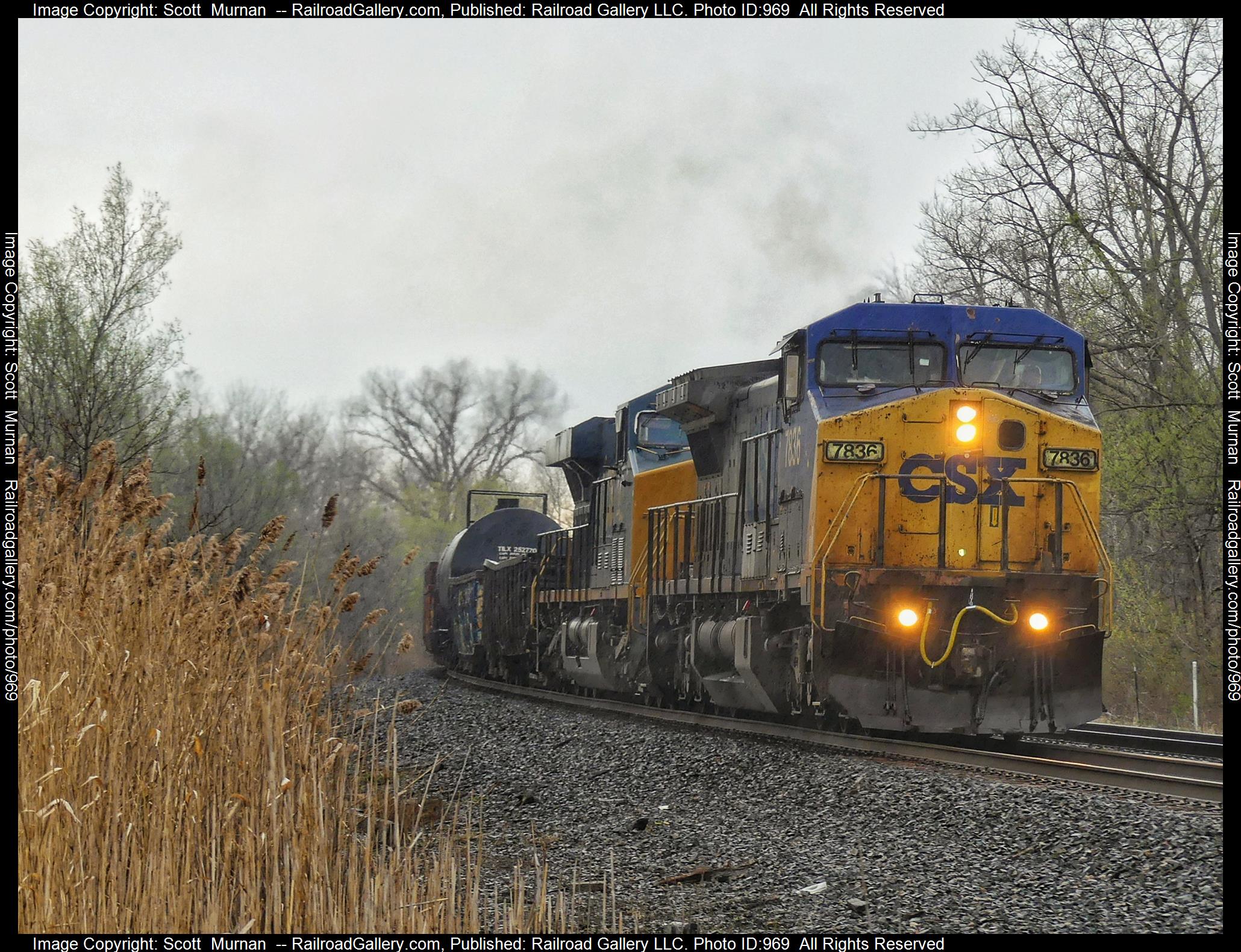 CSX 7836 is a class GE C40-8W (Dash 8-40CW) and  is pictured in Macedon, New York, United States.  This was taken along the Rochester Subdivision  on the CSX Transportation. Photo Copyright: Scott  Murnan  uploaded to Railroad Gallery on 04/17/2023. This photograph of CSX 7836 was taken on Monday, April 17, 2023. All Rights Reserved. 