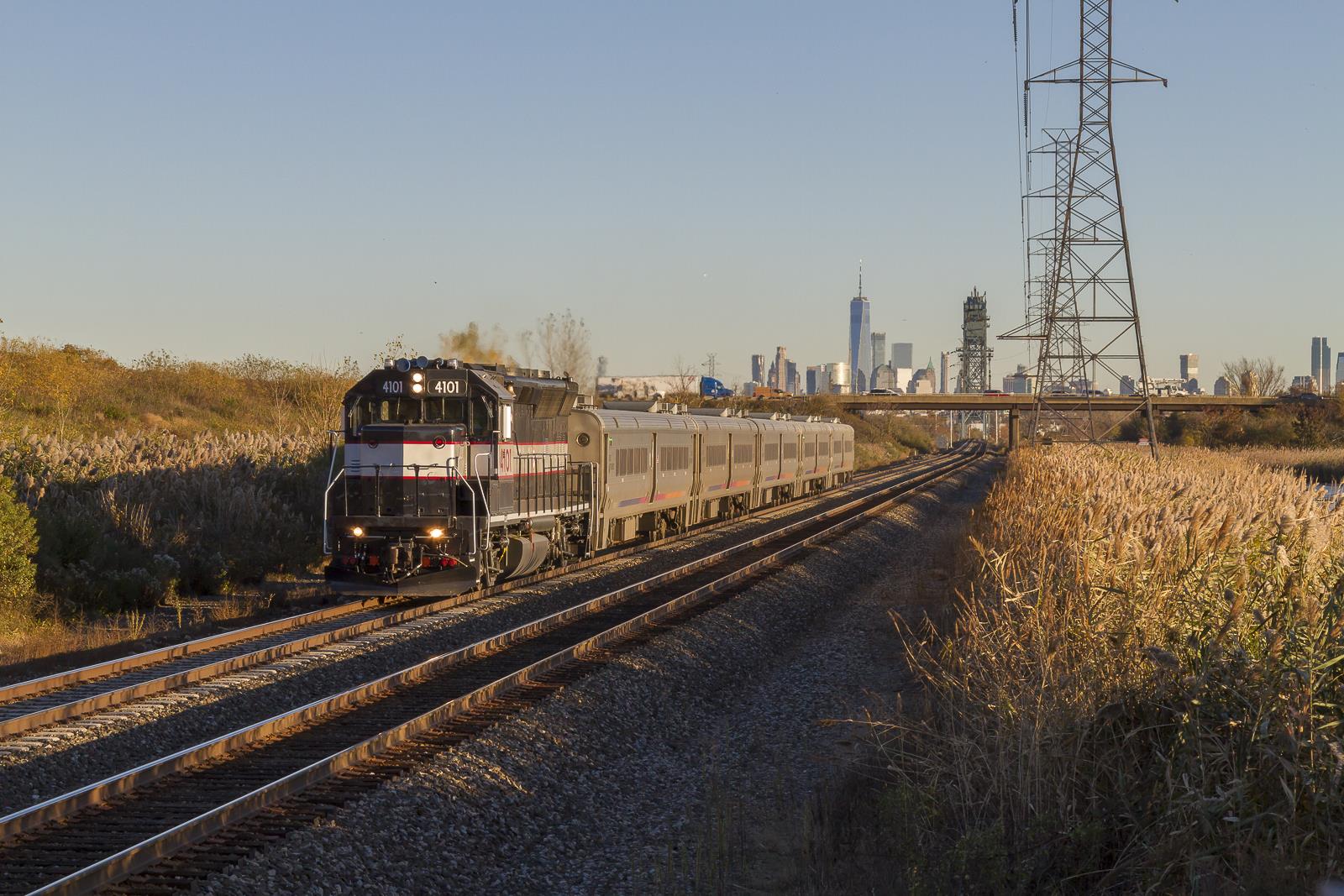 NJTR 4101 is a class GP40PH-2 and  is pictured in Lyndhurst, NJ, US.  This was taken along the Main Line on the NJ Transit. Photo Copyright: Jason White uploaded to Railroad Gallery on 11/14/2022. This photograph of NJTR 4101 was taken on Tuesday, November 08, 2022. All Rights Reserved. 