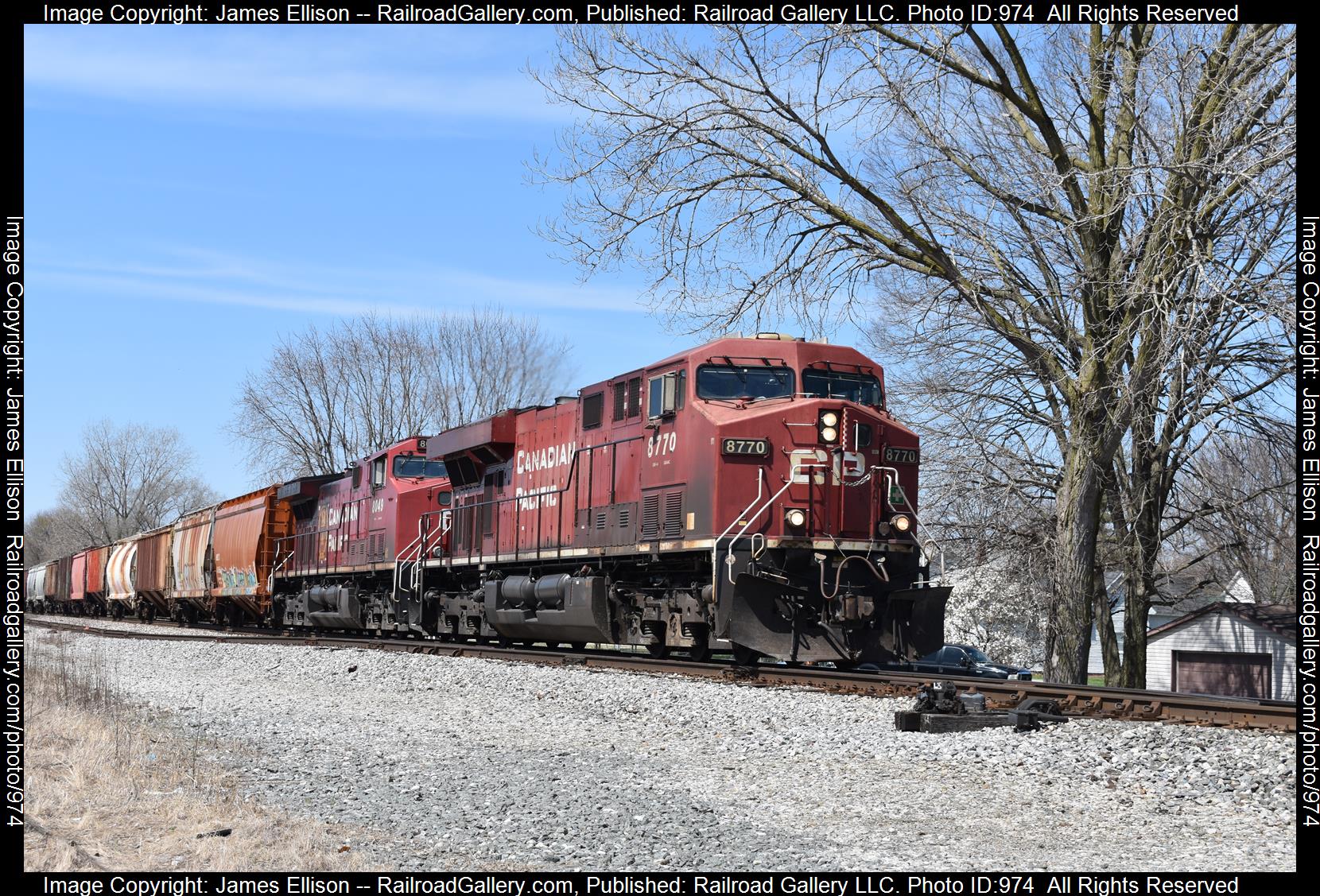 CP 8770 is a class GE ES44AC and  is pictured in Logansport, IN, USA.  This was taken along the Lafayette District on the Norfolk Southern. Photo Copyright: James Ellison uploaded to Railroad Gallery on 04/18/2023. This photograph of CP 8770 was taken on Friday, April 07, 2023. All Rights Reserved. 