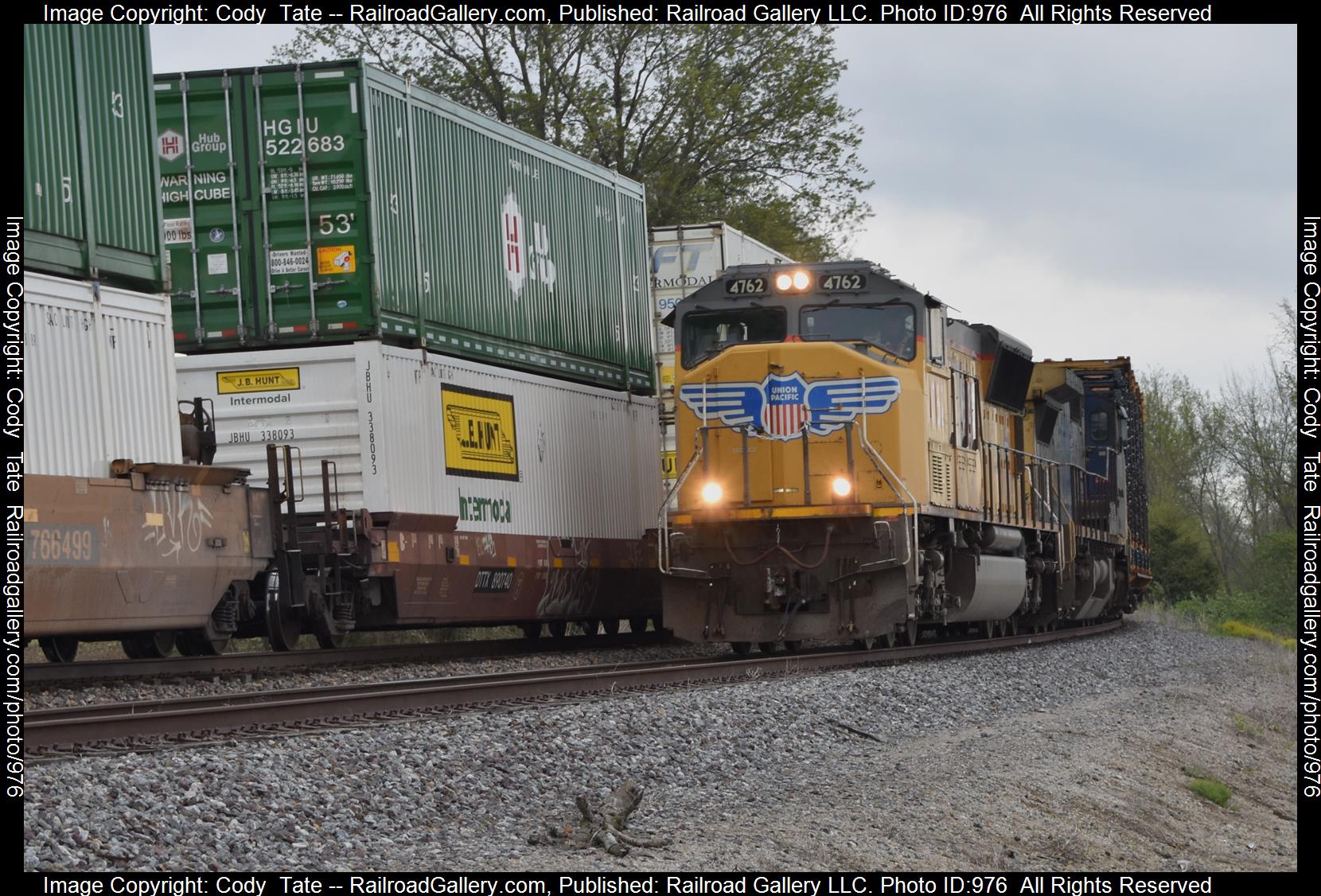 UP 4762 is a class SD70M and  is pictured in Centralia, Illinois, USA.  This was taken along the Southern west district  on the Union Pacific Railroad. Photo Copyright: Cody  Tate uploaded to Railroad Gallery on 04/19/2023. This photograph of UP 4762 was taken on Sunday, April 16, 2023. All Rights Reserved. 