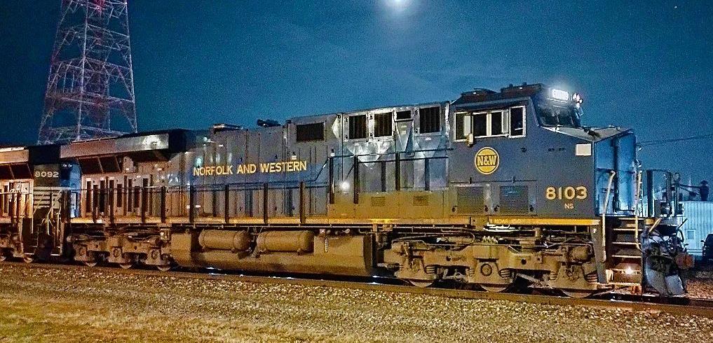 NS 8103 is a class GE ES44AC and  is pictured in Centralia, Illinois, USA.  This was taken along the NS Southern West district on the Norfolk Southern. Photo Copyright: Blaise Lambert uploaded to Railroad Gallery on 04/19/2023. This photograph of NS 8103 was taken on Friday, December 09, 2022. All Rights Reserved. 