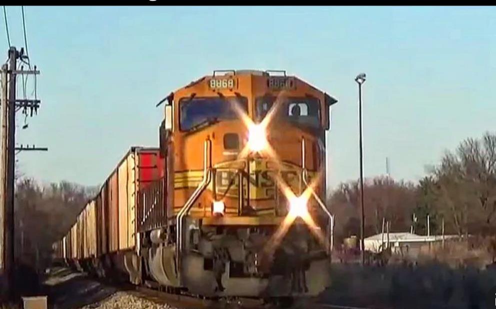 BNSF 8868 is a class EMD SD70MAC and  is pictured in Centralia, Illinois, USA.  This was taken along the CN Centralia subdivision on the BNSF Railway. Photo Copyright: Blaise Lambert uploaded to Railroad Gallery on 04/20/2023. This photograph of BNSF 8868 was taken on Saturday, February 29, 2020. All Rights Reserved. 